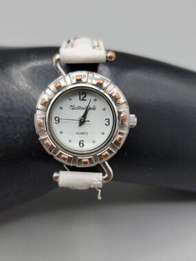 Montres Carlo Ladies Quartz Watch 25mm Dial 6.75" White Leather Band 22850